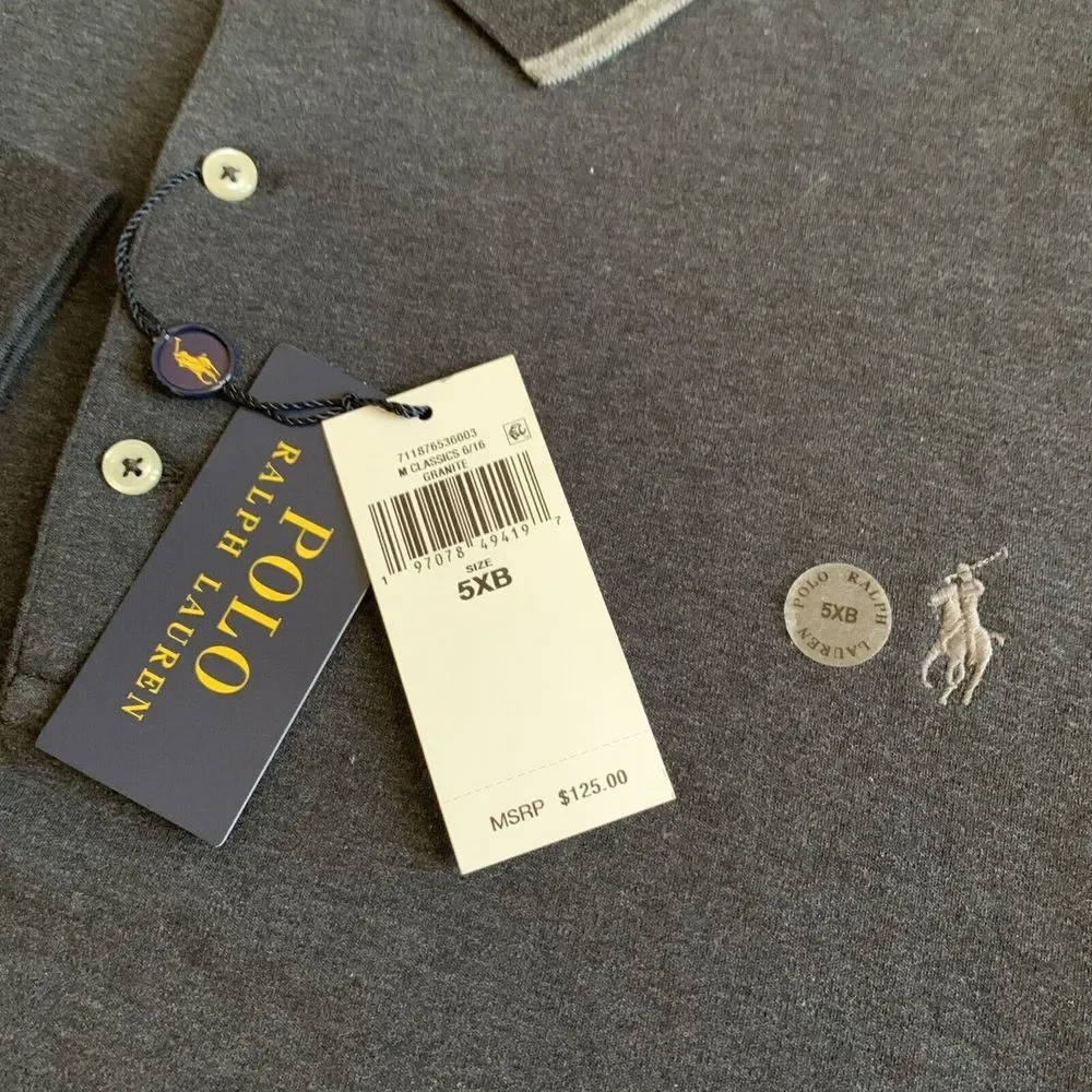 NWT Men's Polo Ralph Lauren Long Sleeve Polo Shirt Soft Cotton Gray 5XB Big